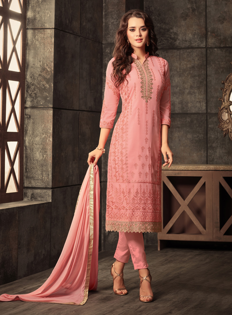 Pink Georgette Pant Style Suit 127726