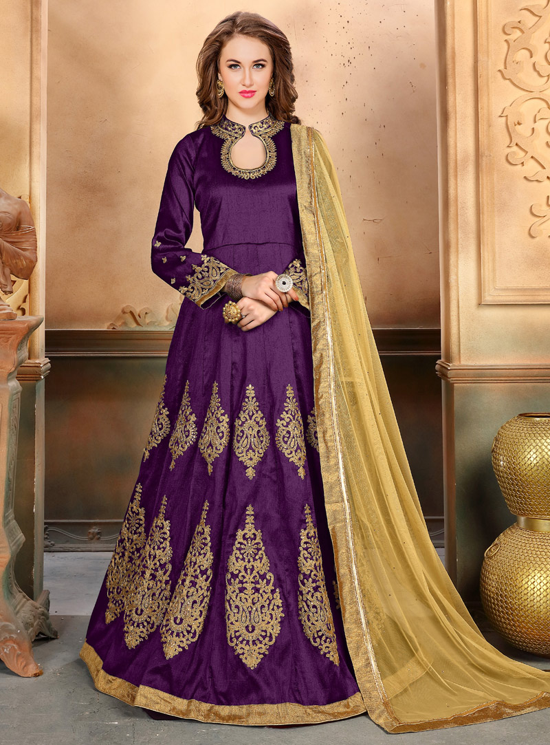 Purple Silk Floor Length Anarkali Suit 127184