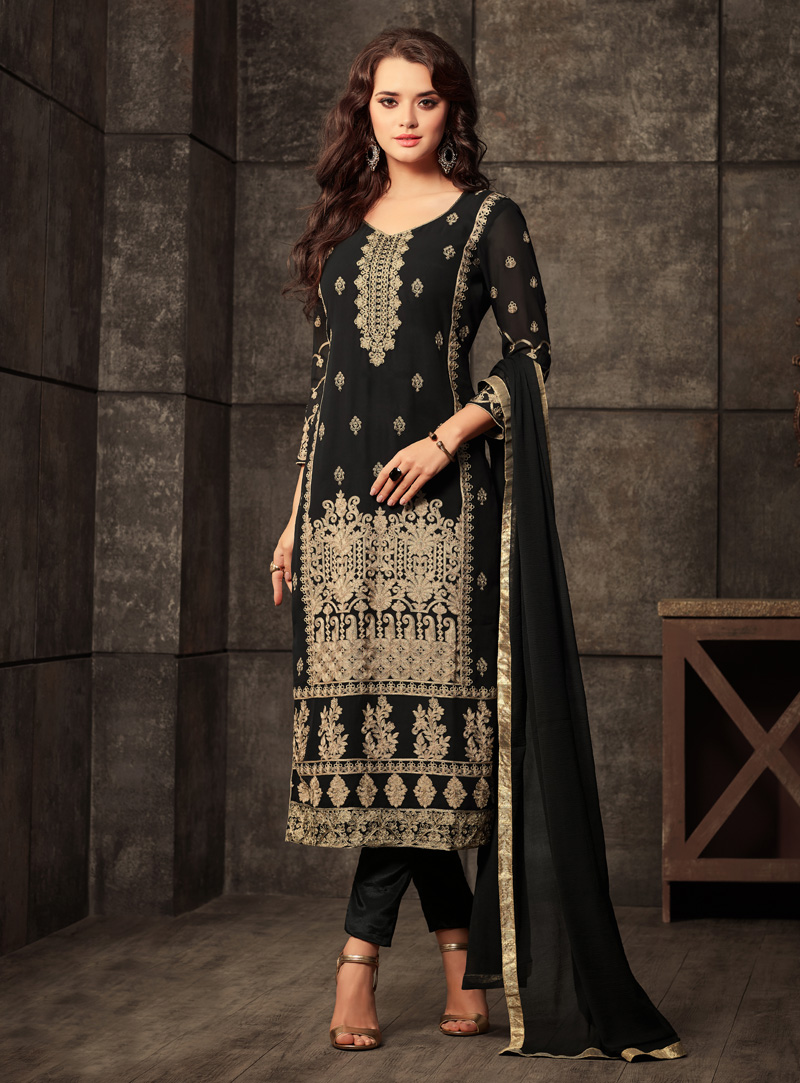 Black Georgette Pakistani Style Suit 127729