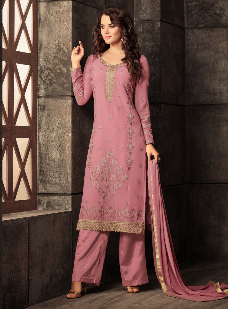 Pink Georgette Pakistani Style Suit 127731