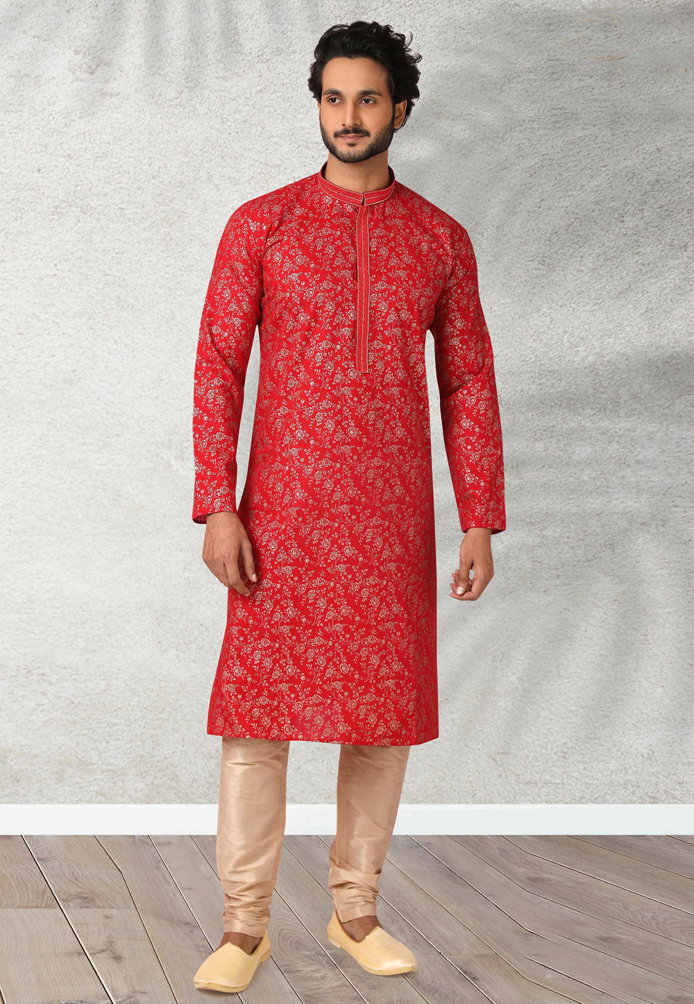 Red Cotton Kurta Pajama 239023