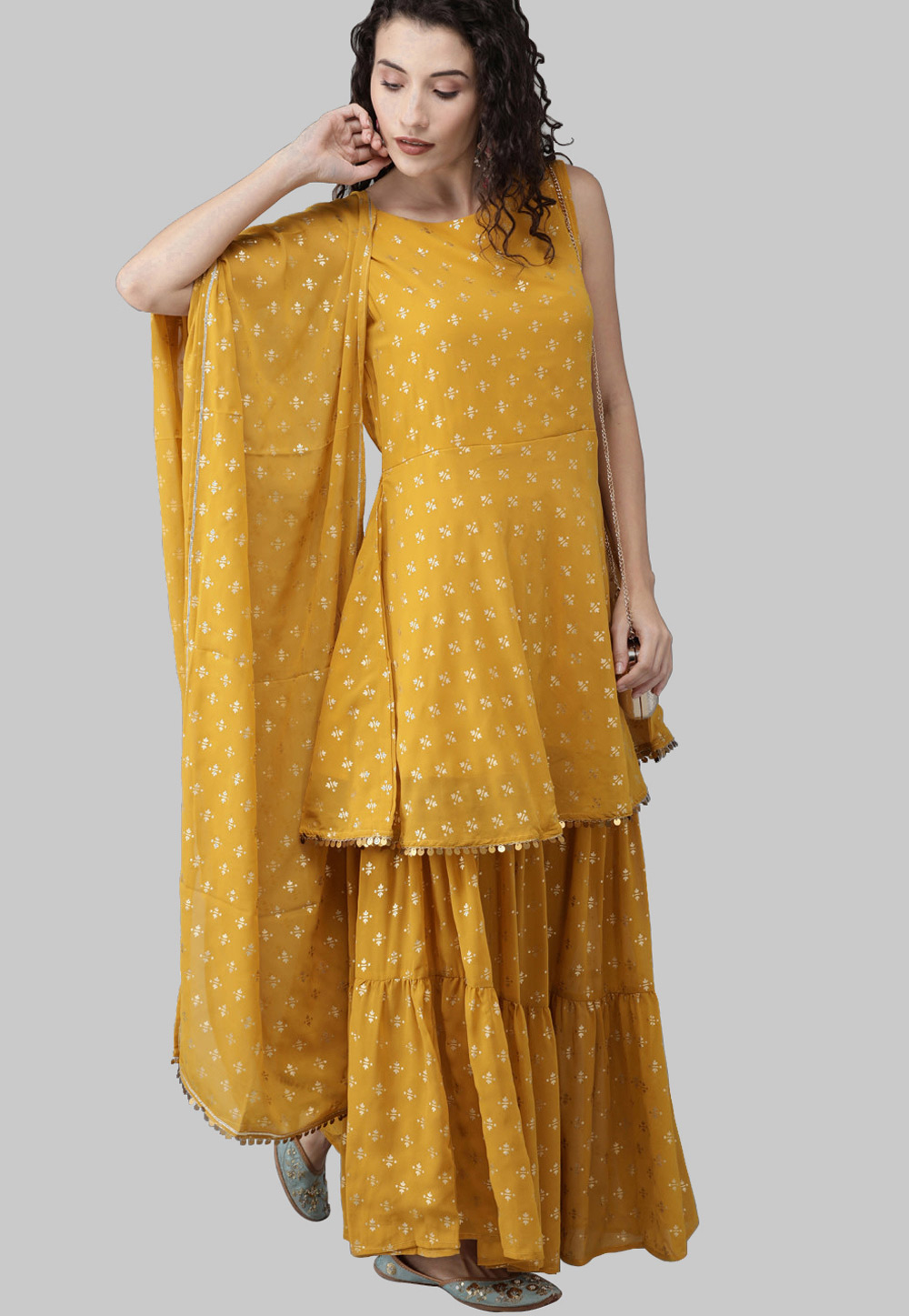 Mustard Georgette Readymade Sharara Suit 254309