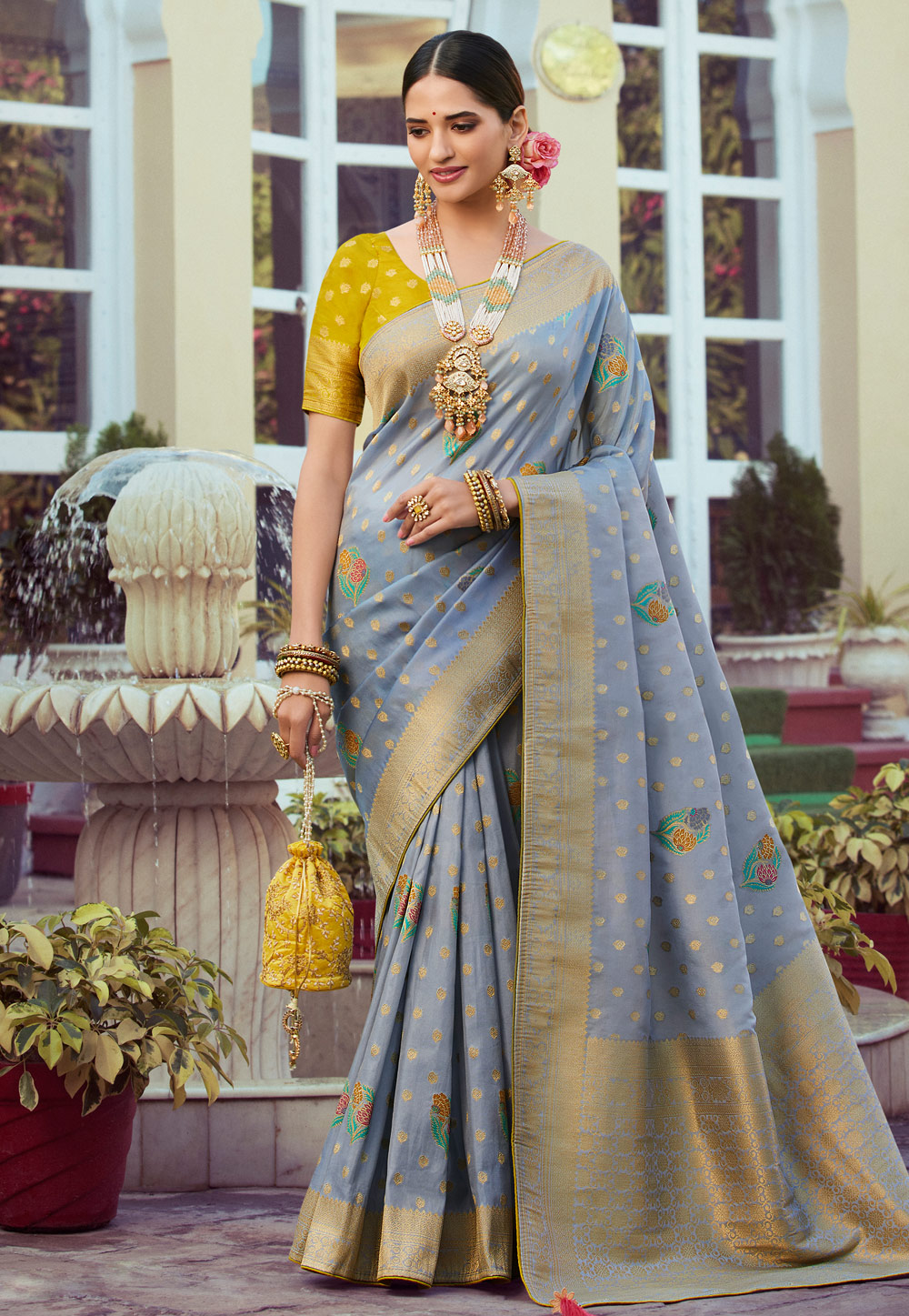 Grey Tissue Silk Saree With Blouse 263319