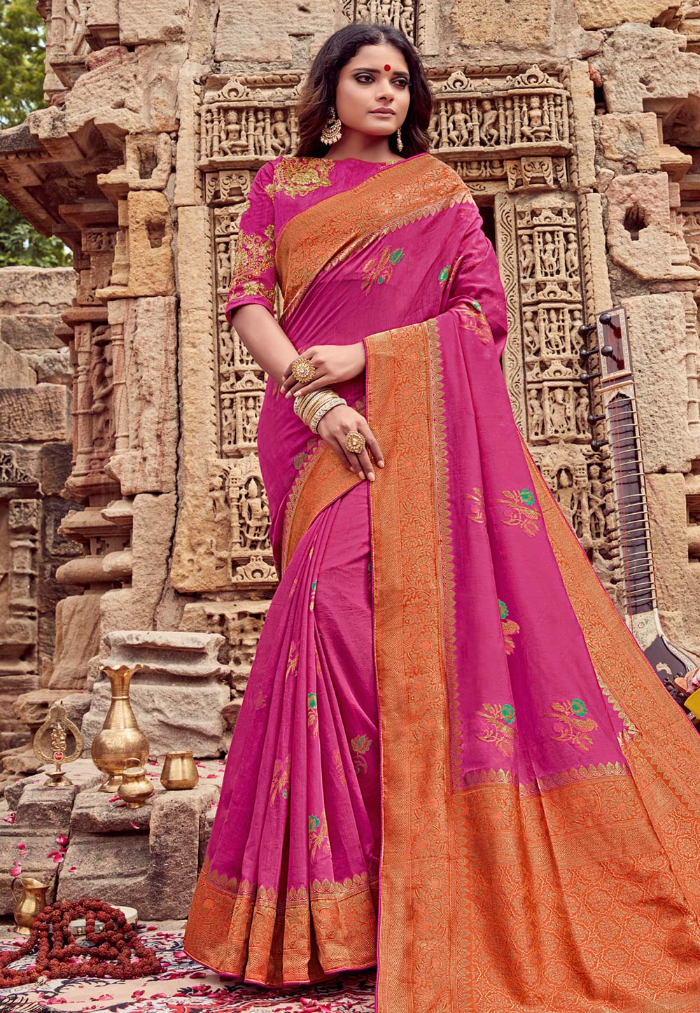 Pink Viscose Saree With Blouse 191152