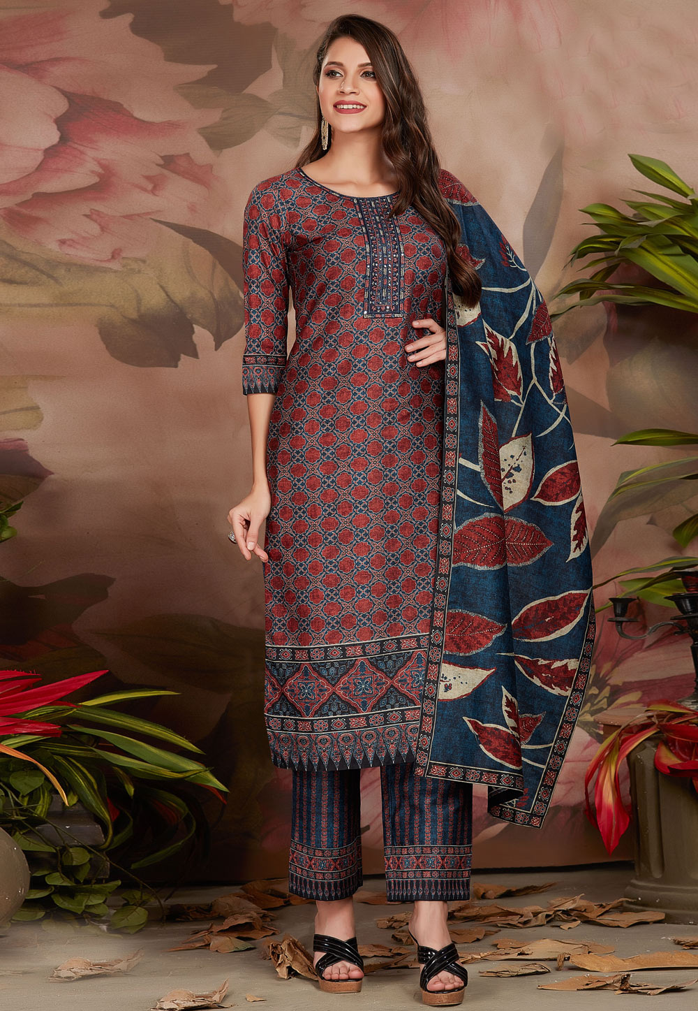 Rust Soft Silk Readymade Pant Style Suit 255266