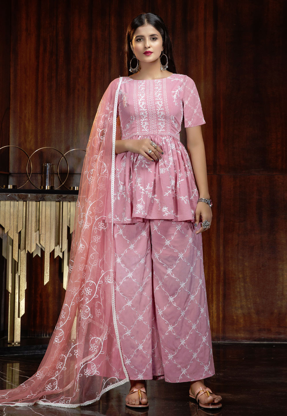 Pink Georgette Palazzo Suit 209555