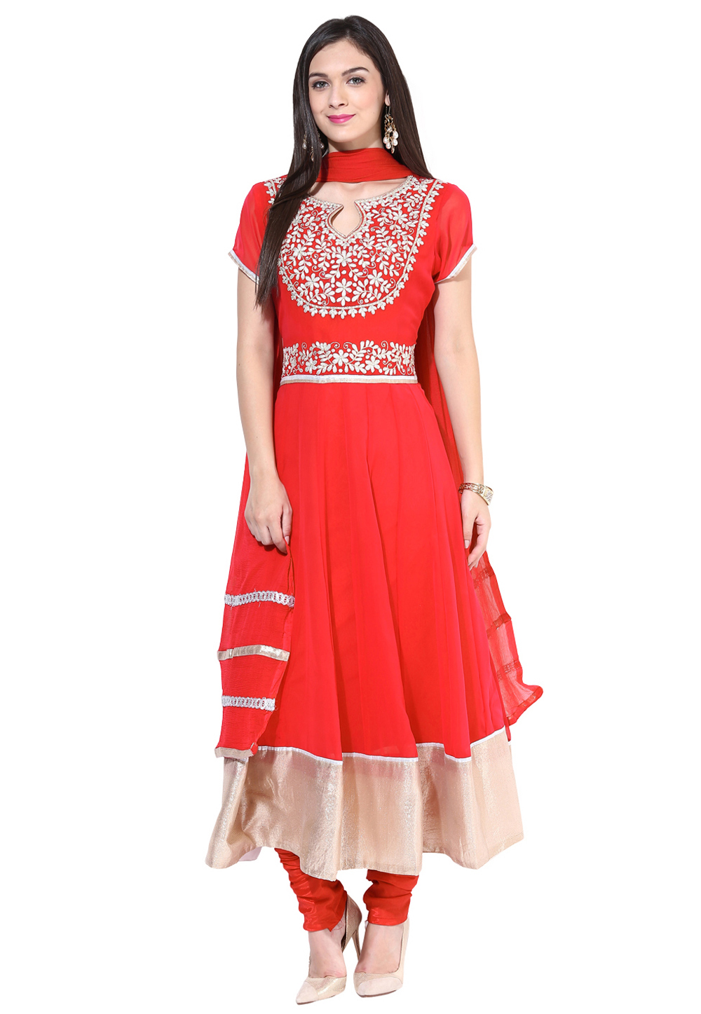 Red Georgette Readymade Anarkali Suit 241120
