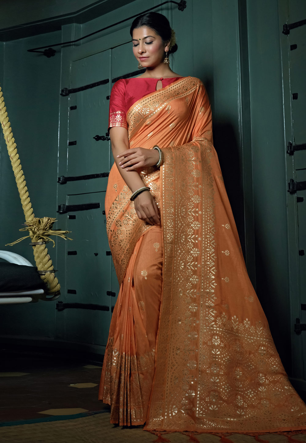 Peach Banarasi Silk Saree With Blouse 259593