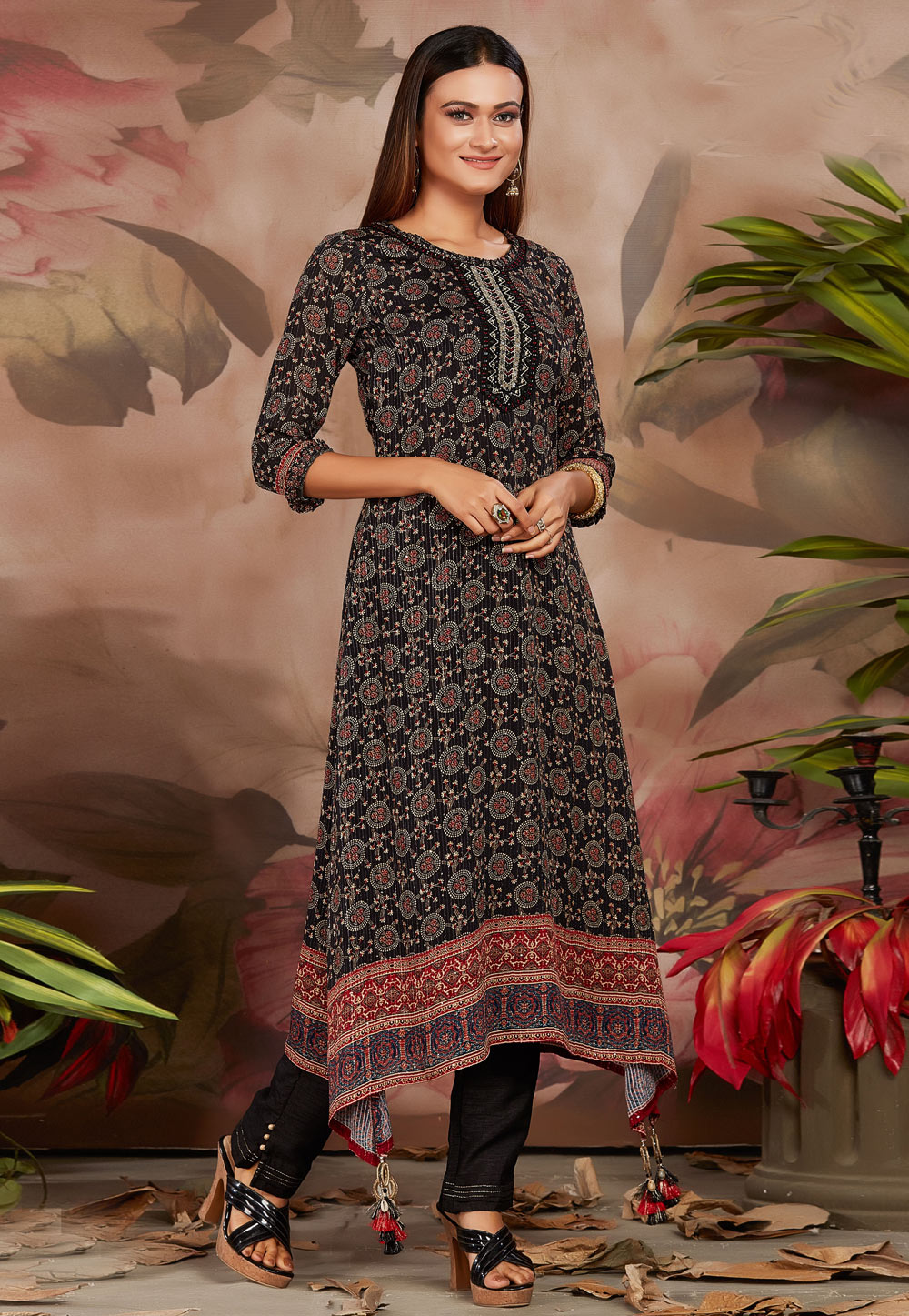 Black Chinon Chiffon Long Tunic 255295