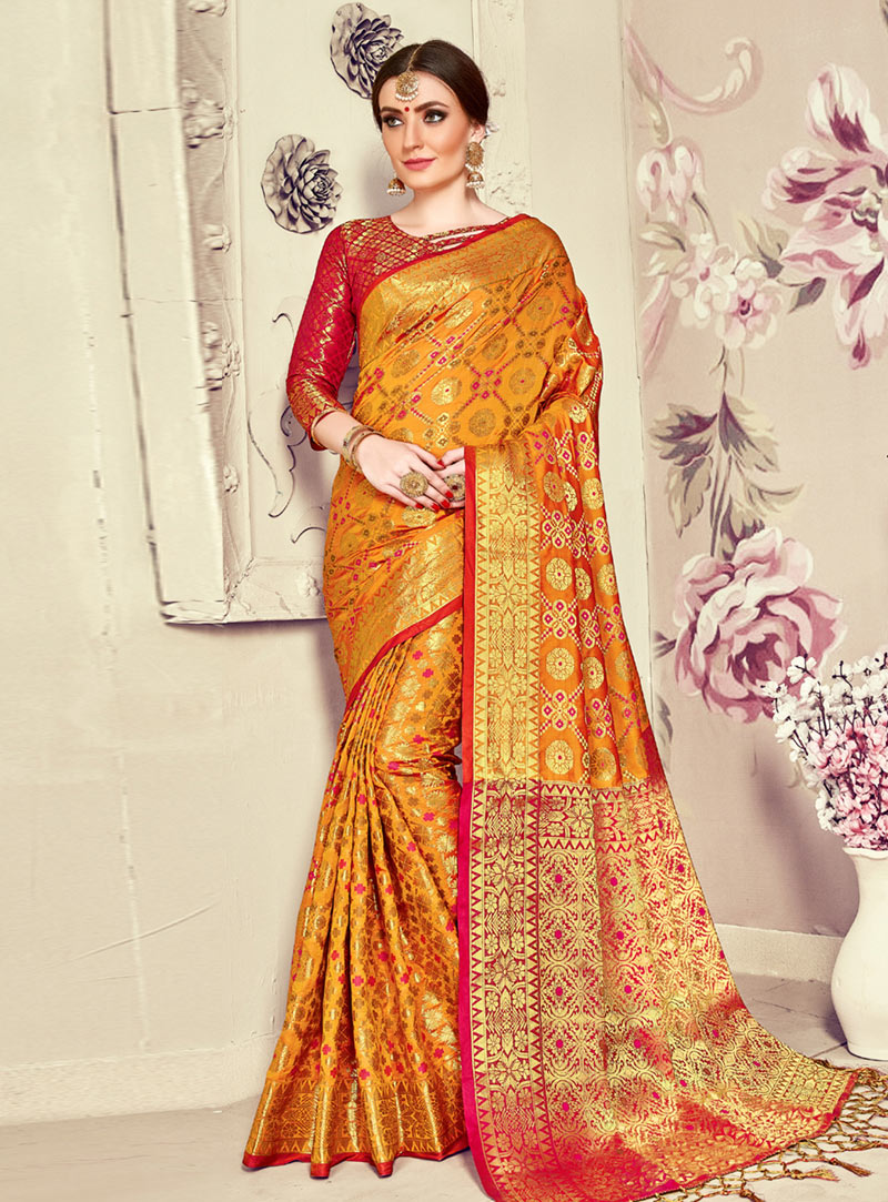 Mustard Banarasi Silk Festival Wear Saree 144377