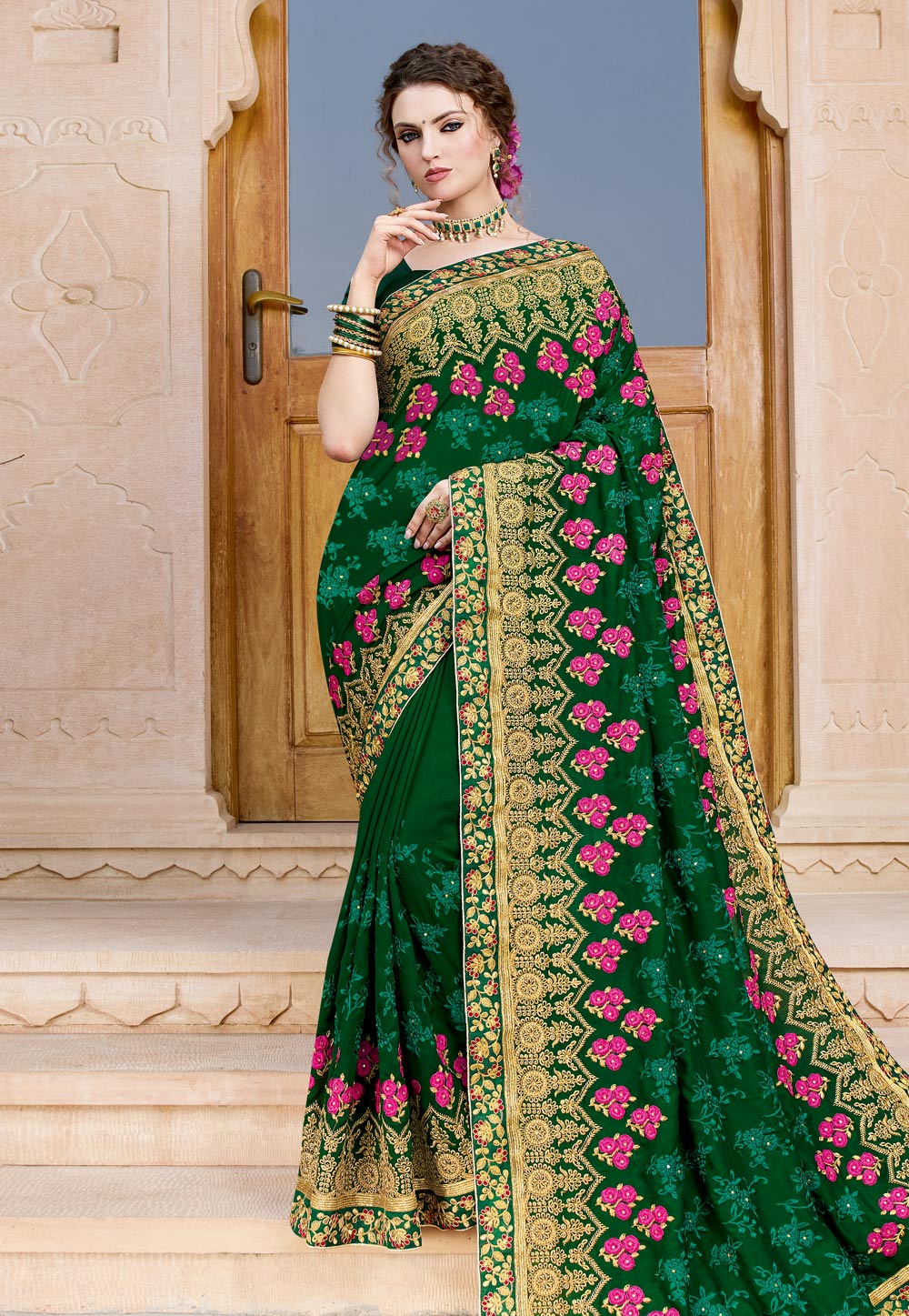 Green Georgette Saree With Blouse 222539