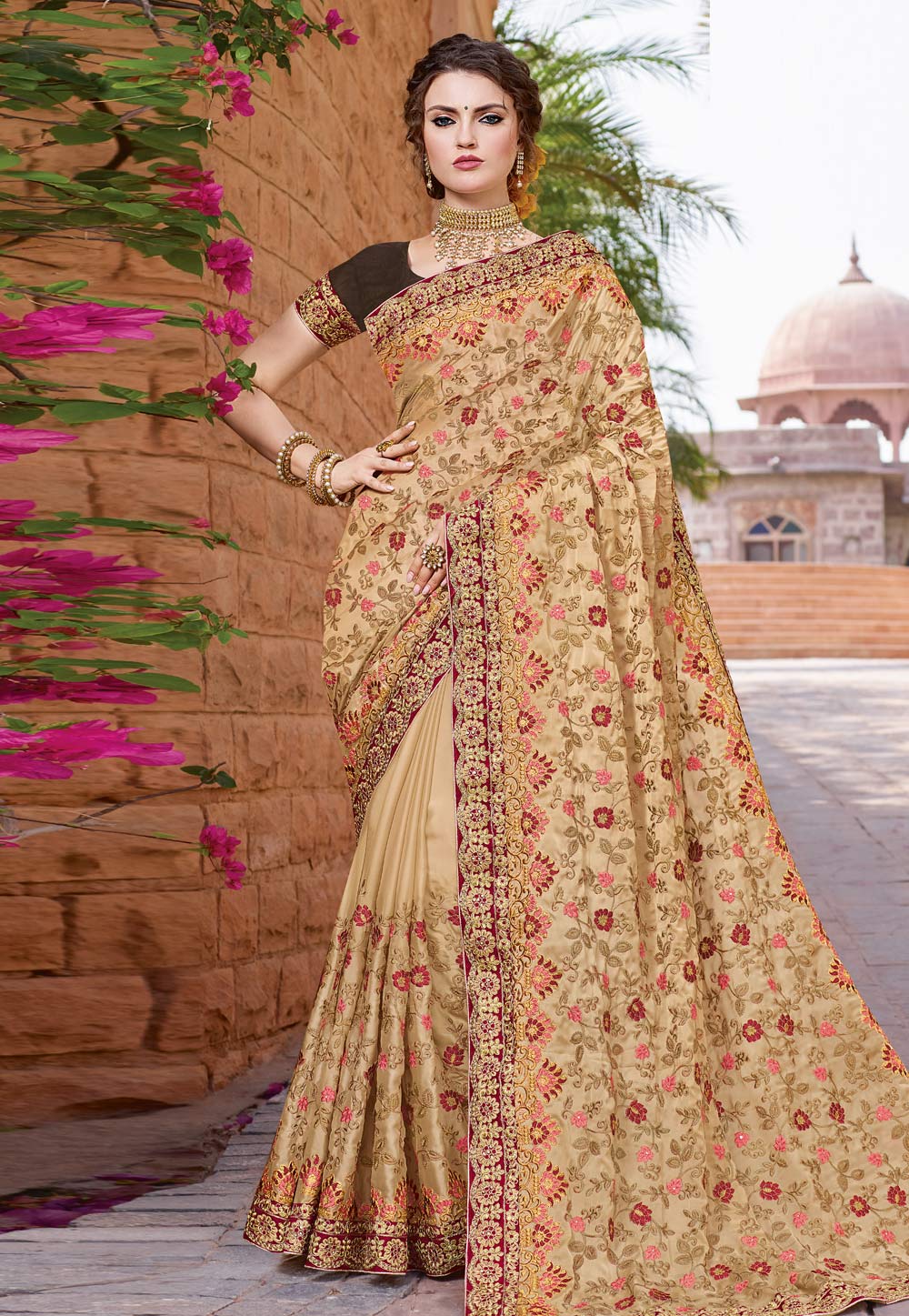 Beige Georgette Saree With Blouse 222540