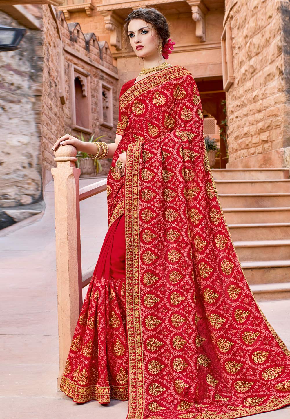 Red Georgette Saree With Blouse 222541