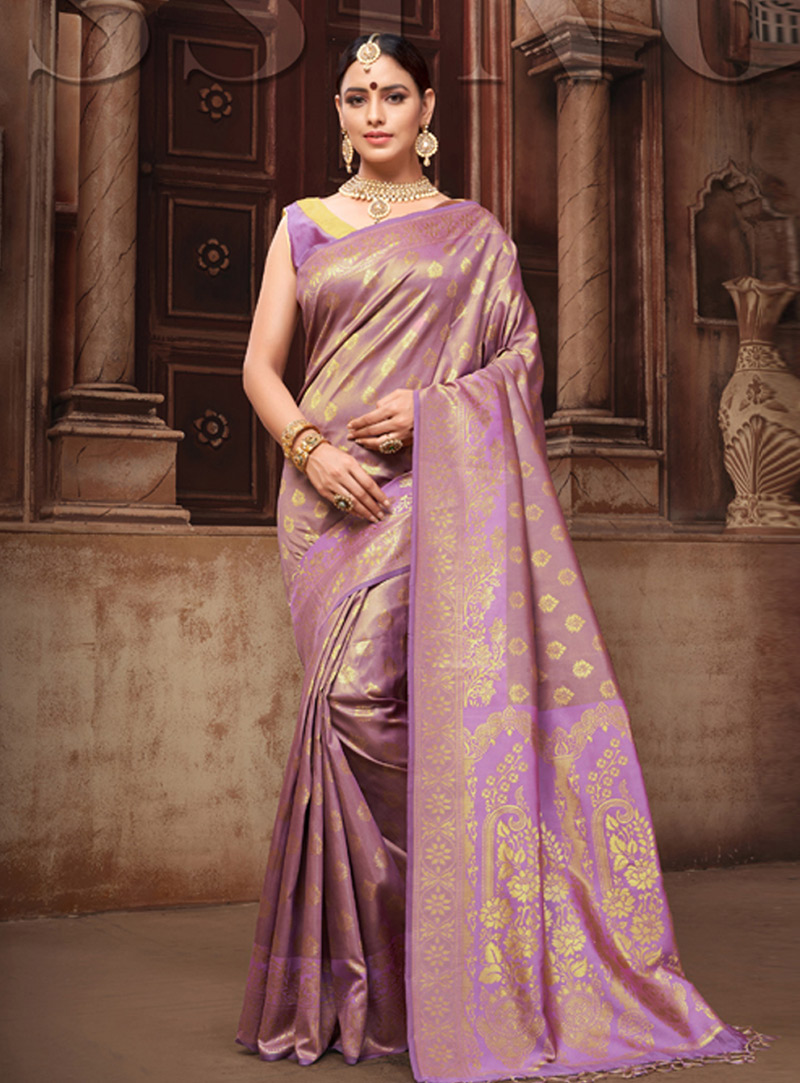 Violet Banarasi Silk Festival Wear Saree 144401