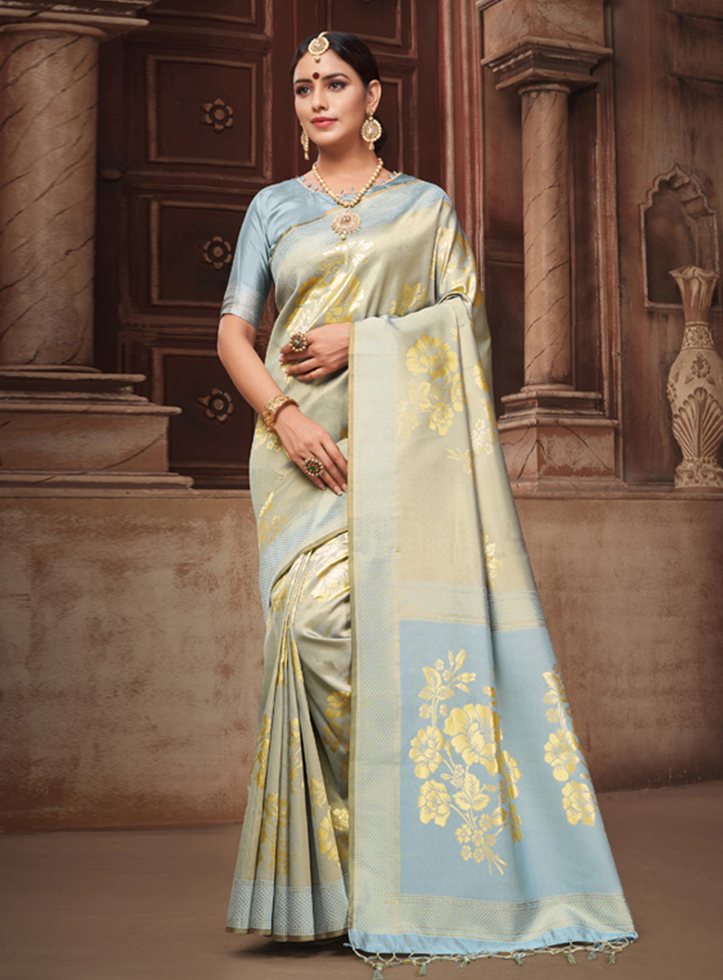 Beige Banarasi Silk Festival Wear Saree 144403