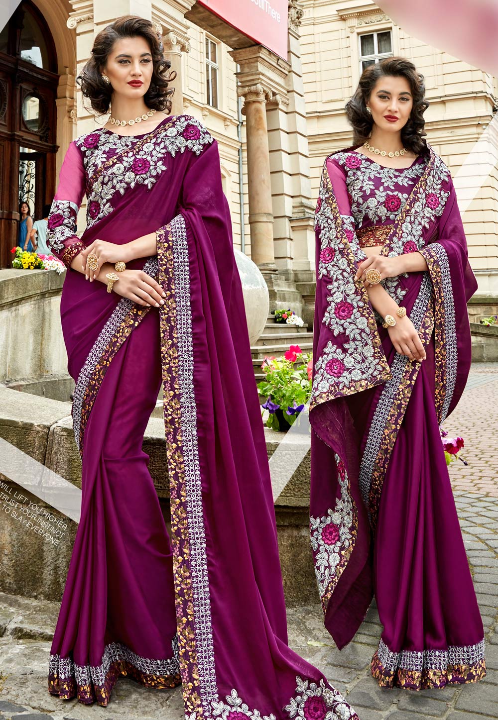Magenta Georgette Saree With Blouse 196134