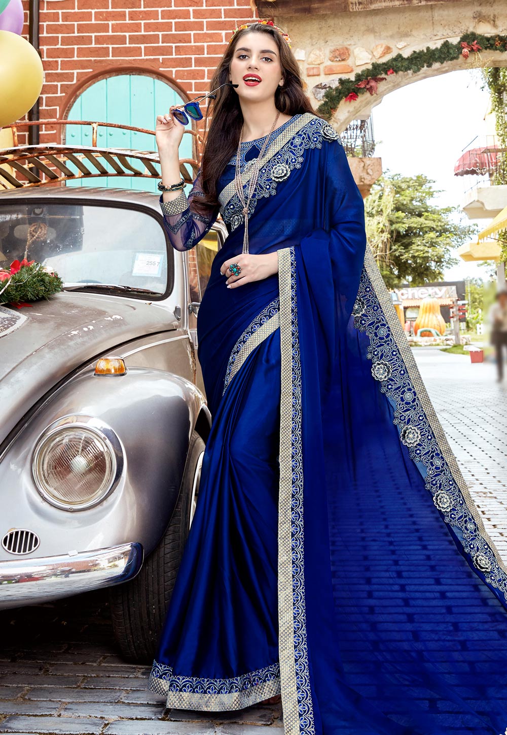Blue Georgette Saree With Blouse 204590