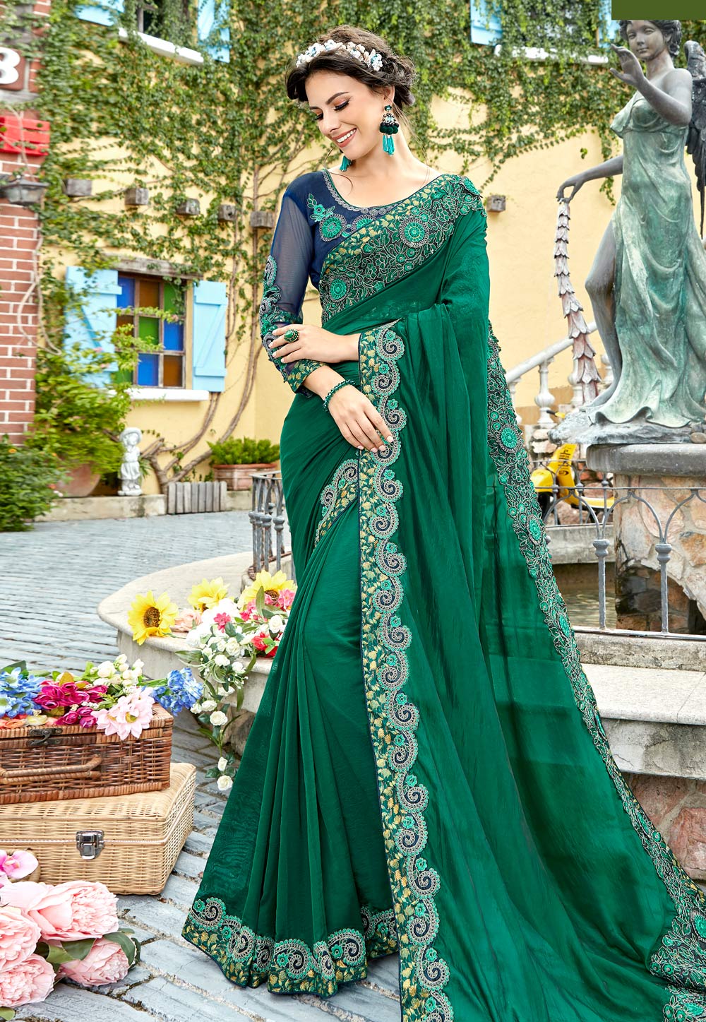 Green Georgette Saree With Blouse 204594