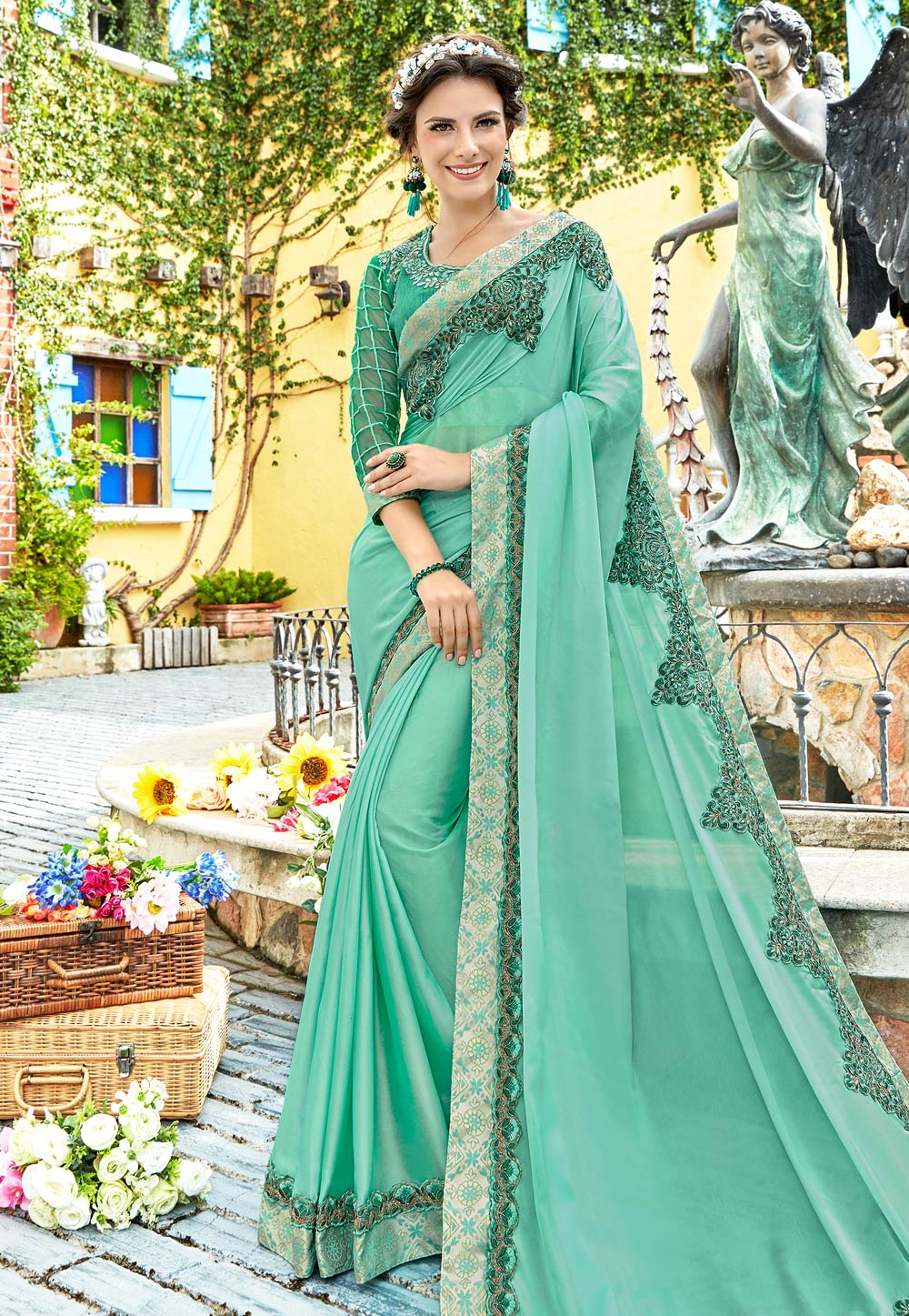 Light Green Georgette Saree With Blouse 204596