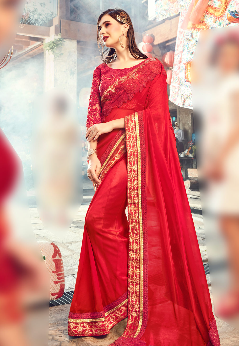 Red Georgette Saree With Blouse 196813