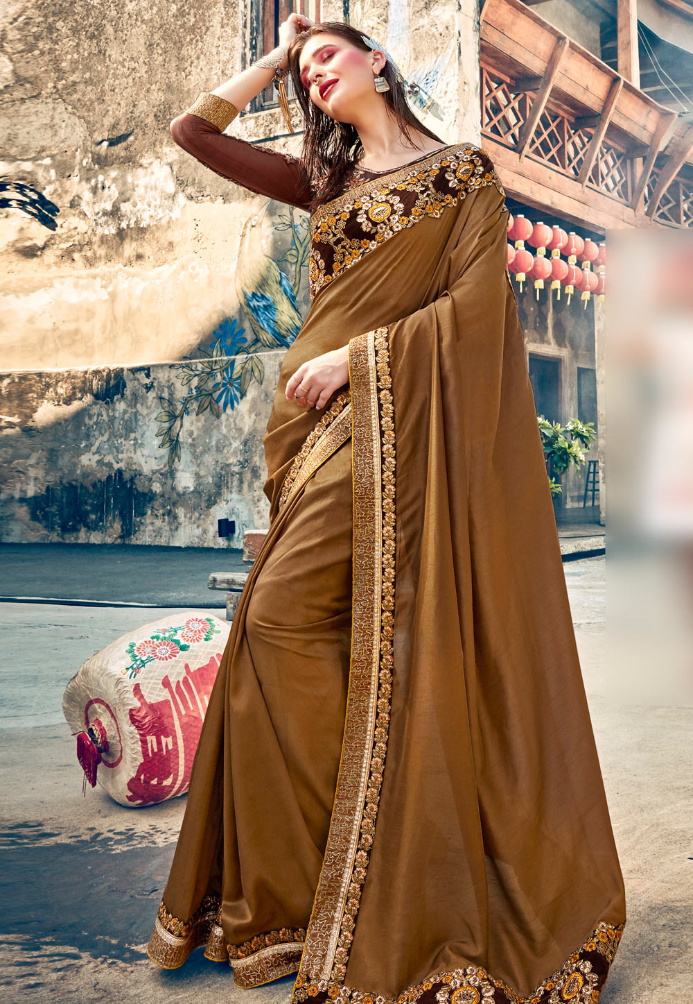 Brown Georgette Saree With Blouse 196815
