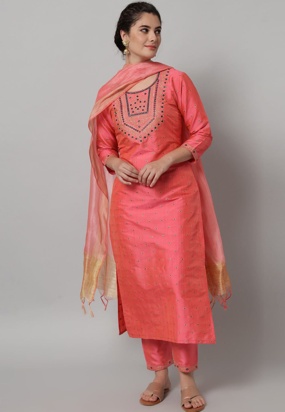 Pink Dupion Silk Readymade Pant Style Suit 255905