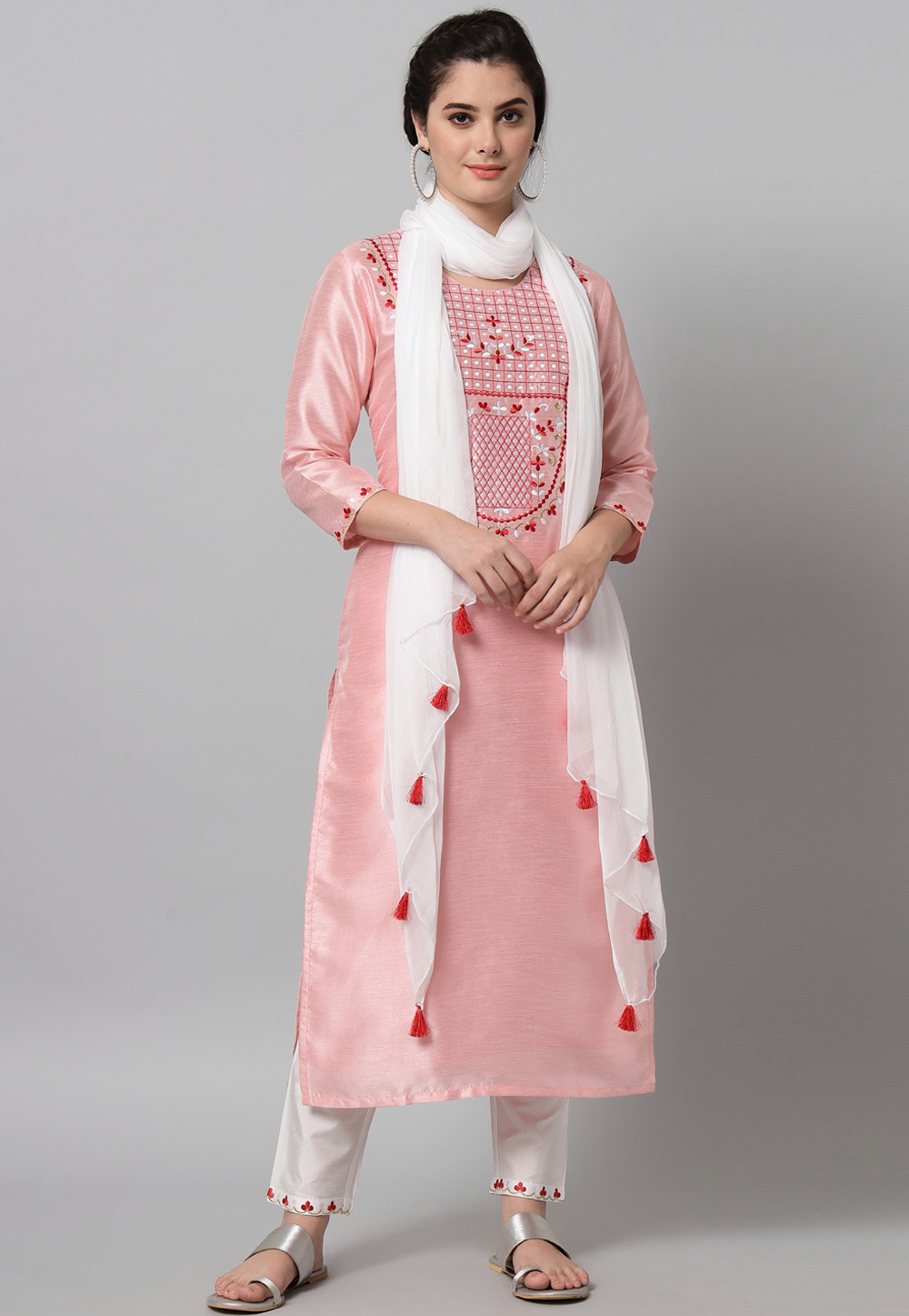 Pink Dupion Silk Readymade Pant Style Suit 255919