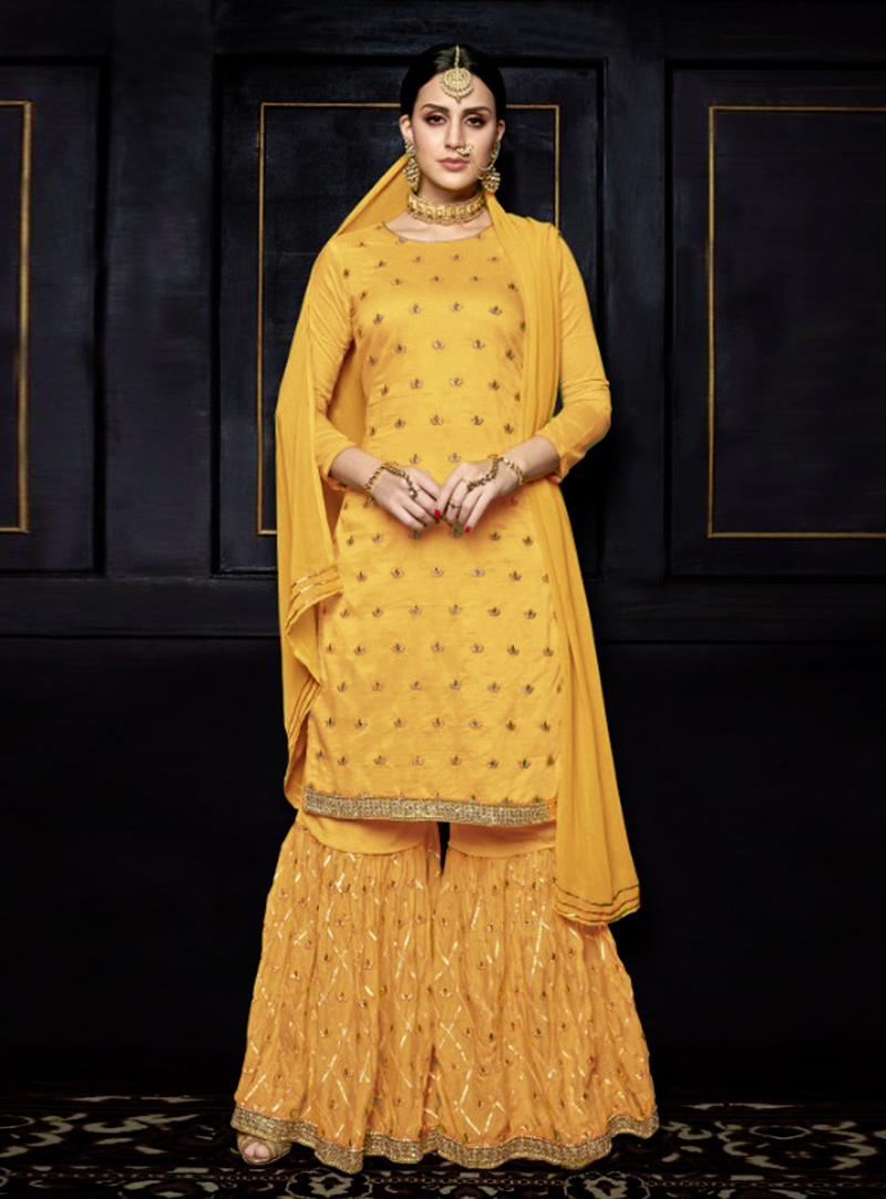 Yellow Viscose Sharara Style Suit 144676