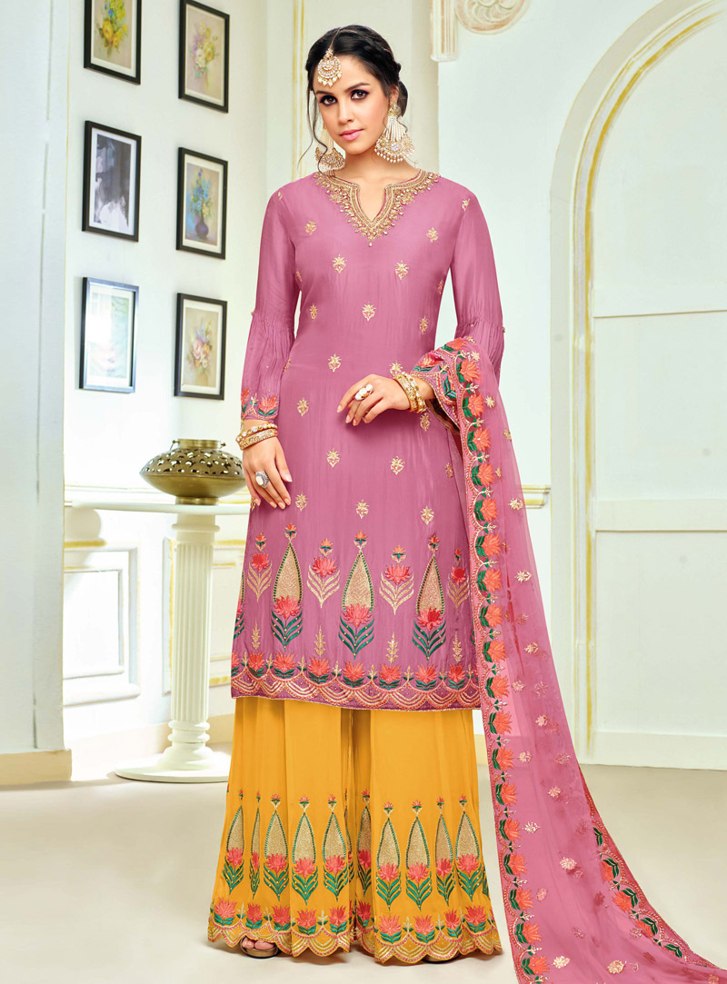 Pink Silk Sharara Style Suit 144988
