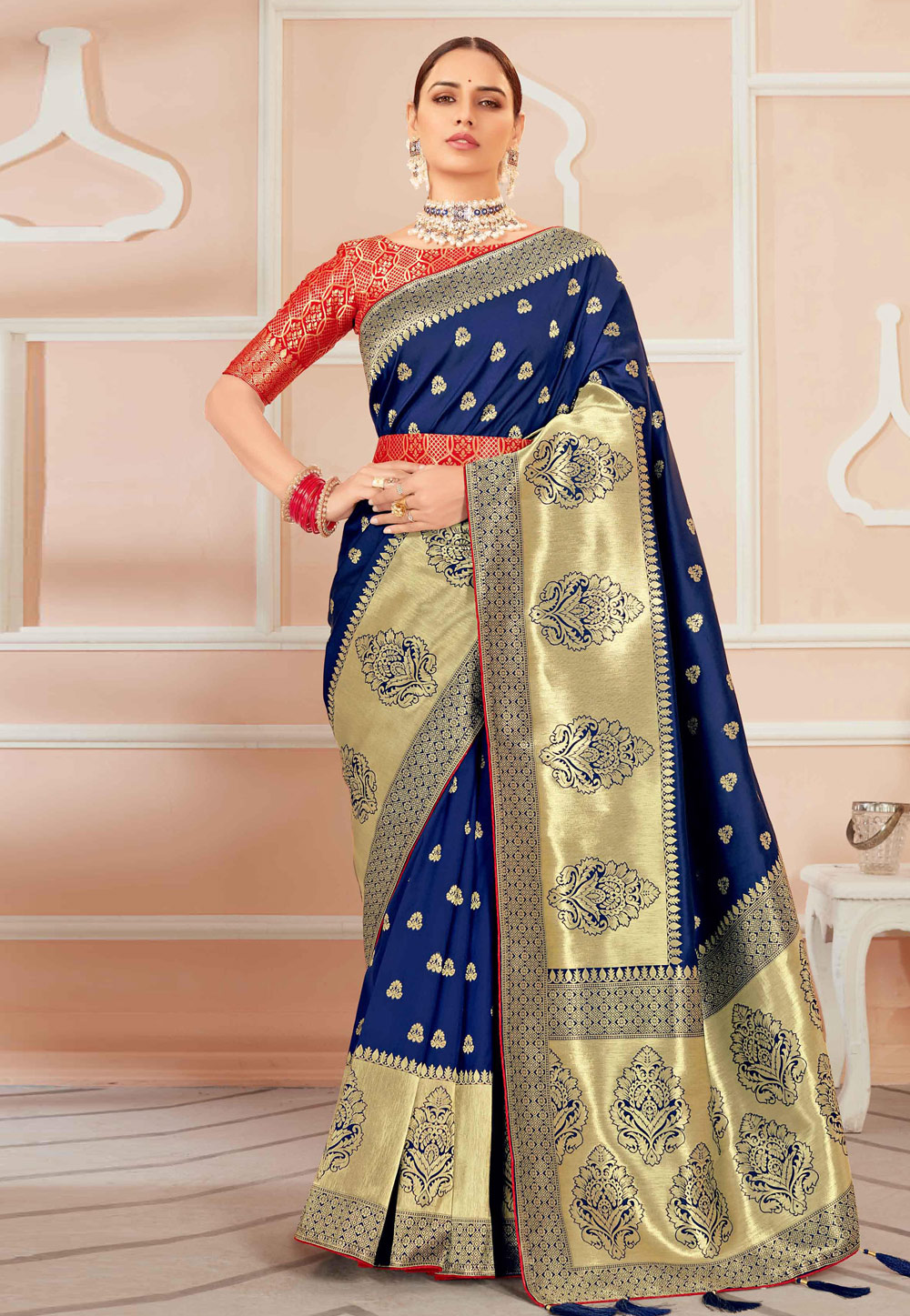 Blue Banarasi Silk Saree With Blouse 239477