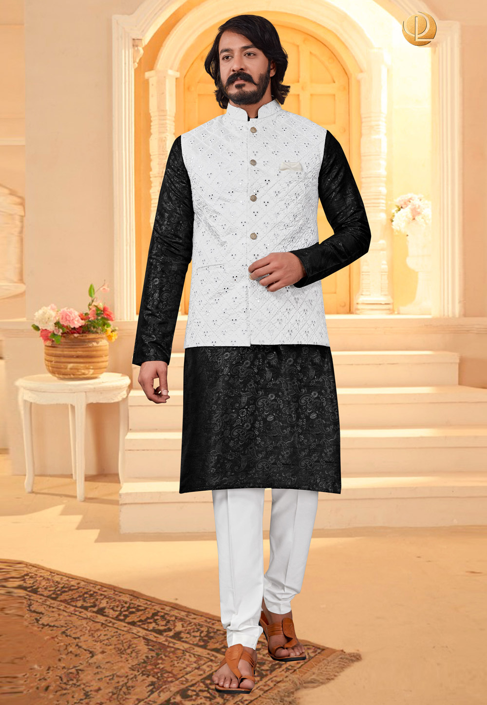 Black Art Silk Lakhnavi Kurta Pajama With Jacket 239897