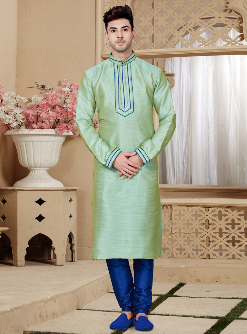 Pista Green Art Silk Readymade Kurta Pajama 146056