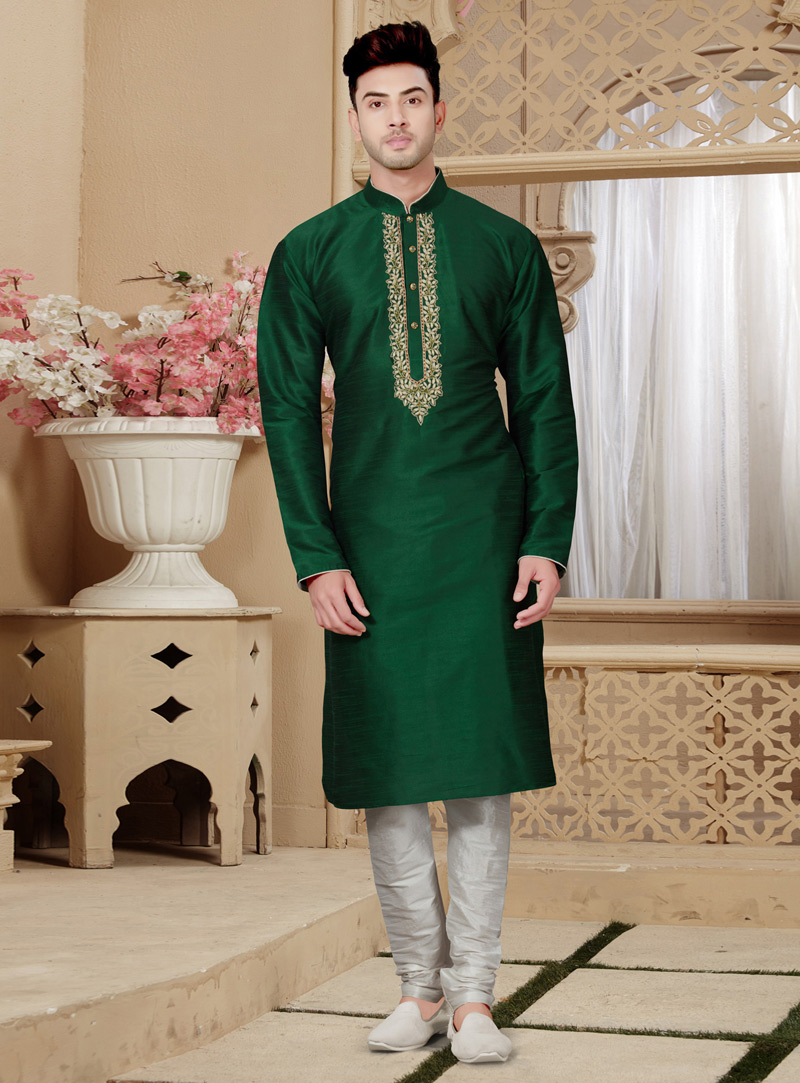 Green Art Silk Readymade Kurta Pajama 146059