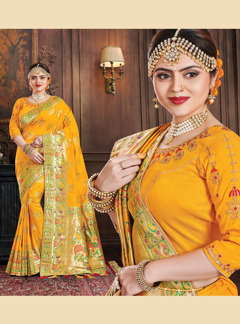 Yellow Silk Festival Wear Saree 133324