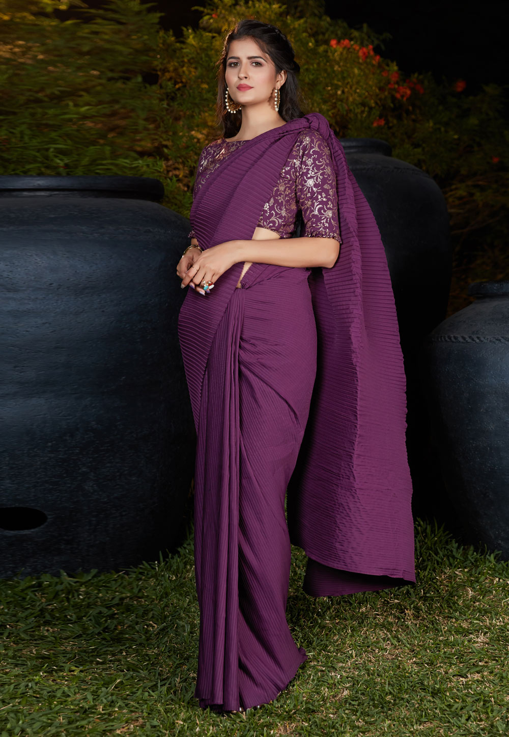Purple Silk Party Wear Saree 217896