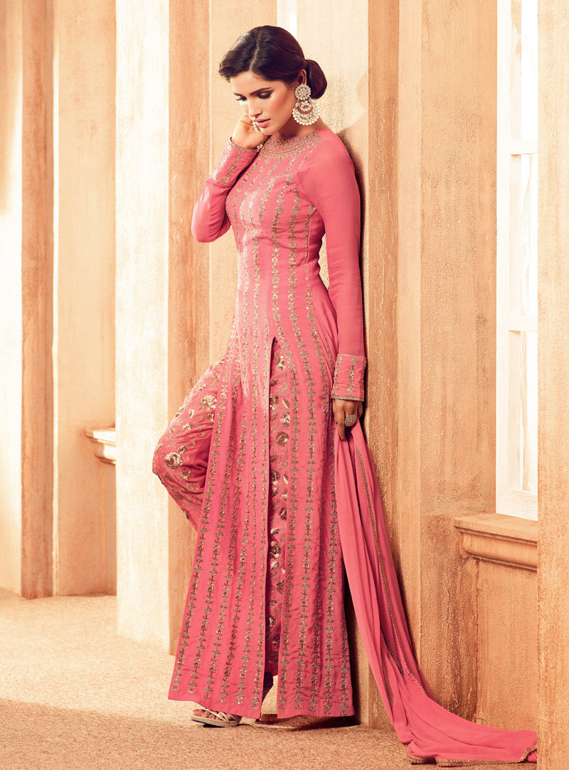 Pink Georgette Pant Style Suit 90820