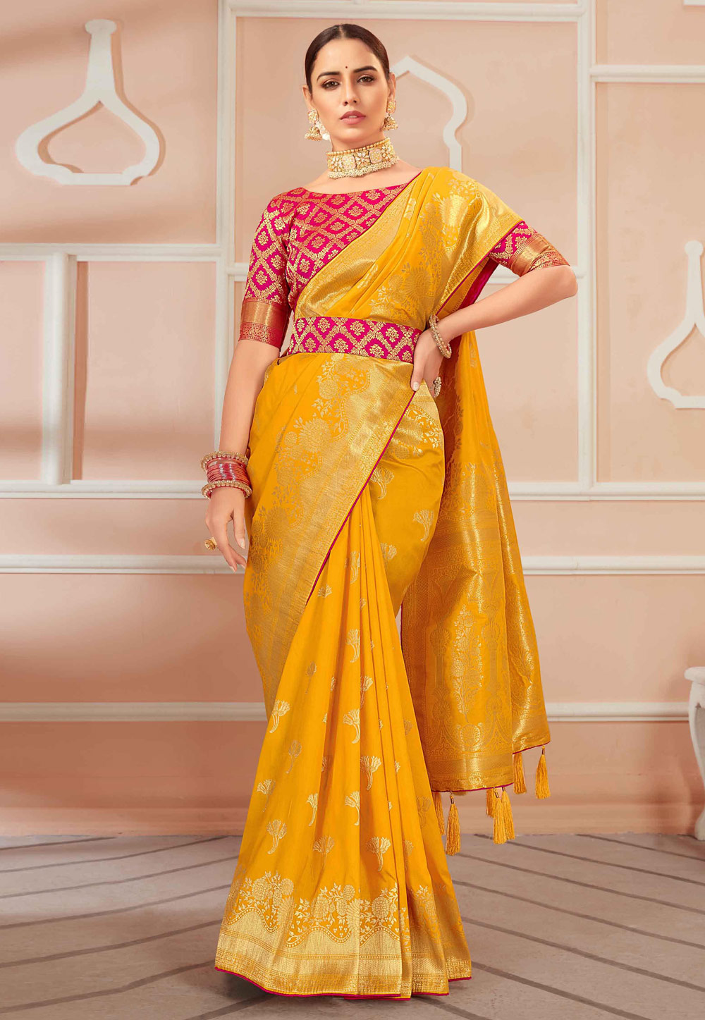 Yellow Banarasi Silk Festival Wear Saree 239482