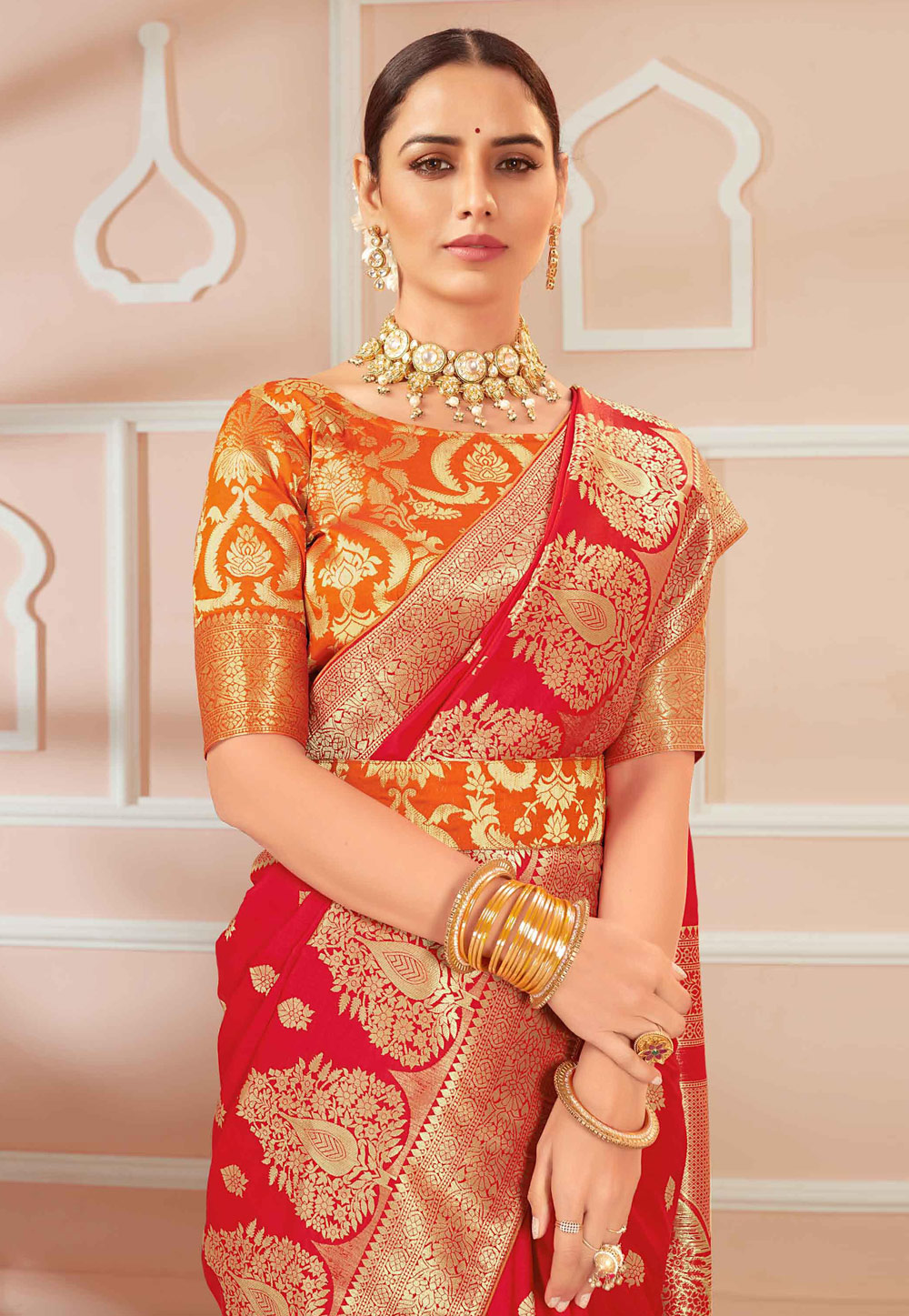 Banarasi Silk Red Lace Contemporary Style Saree -