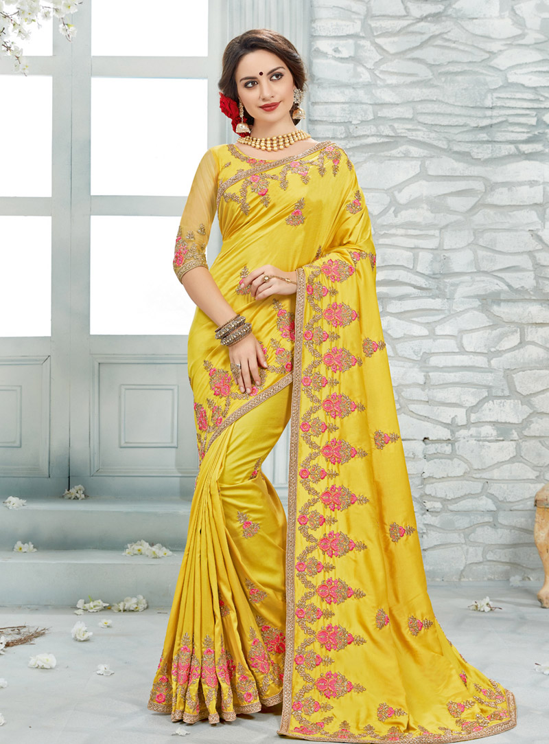 Yellow Silk Festival Wear Saree 146173