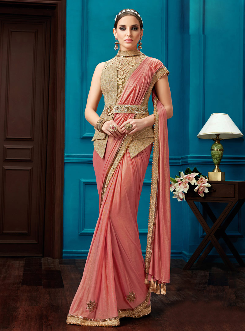 Peach Georgette Saree With Blouse 89358