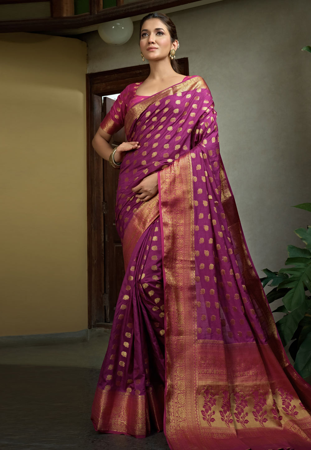 Purple Banarasi Silk Saree With Blouse 258908