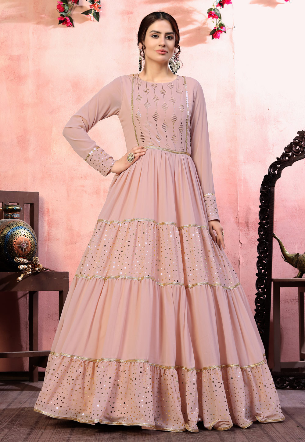 Pink Georgette Party Wear Gown 219188