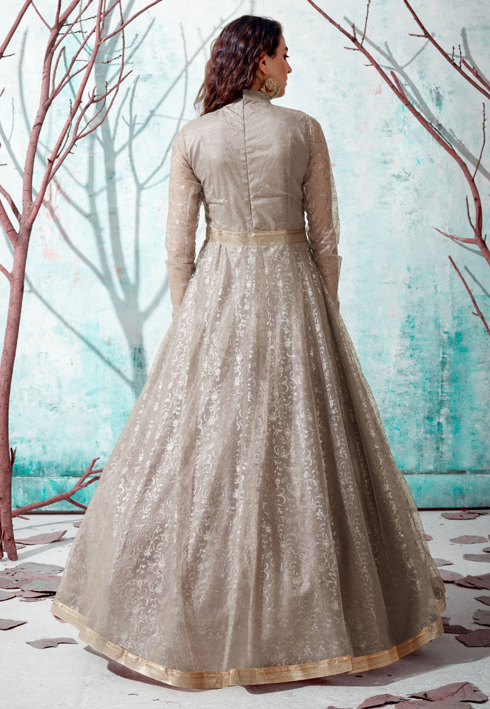 Grey net outlet gown