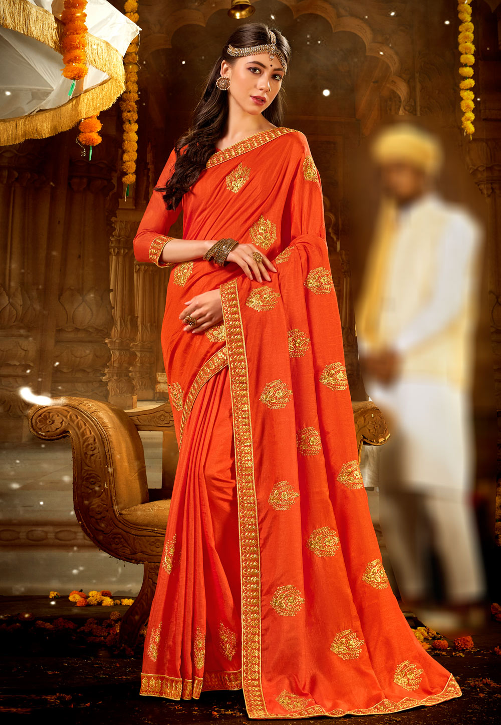 Orange Silk Saree With Blouse 247733