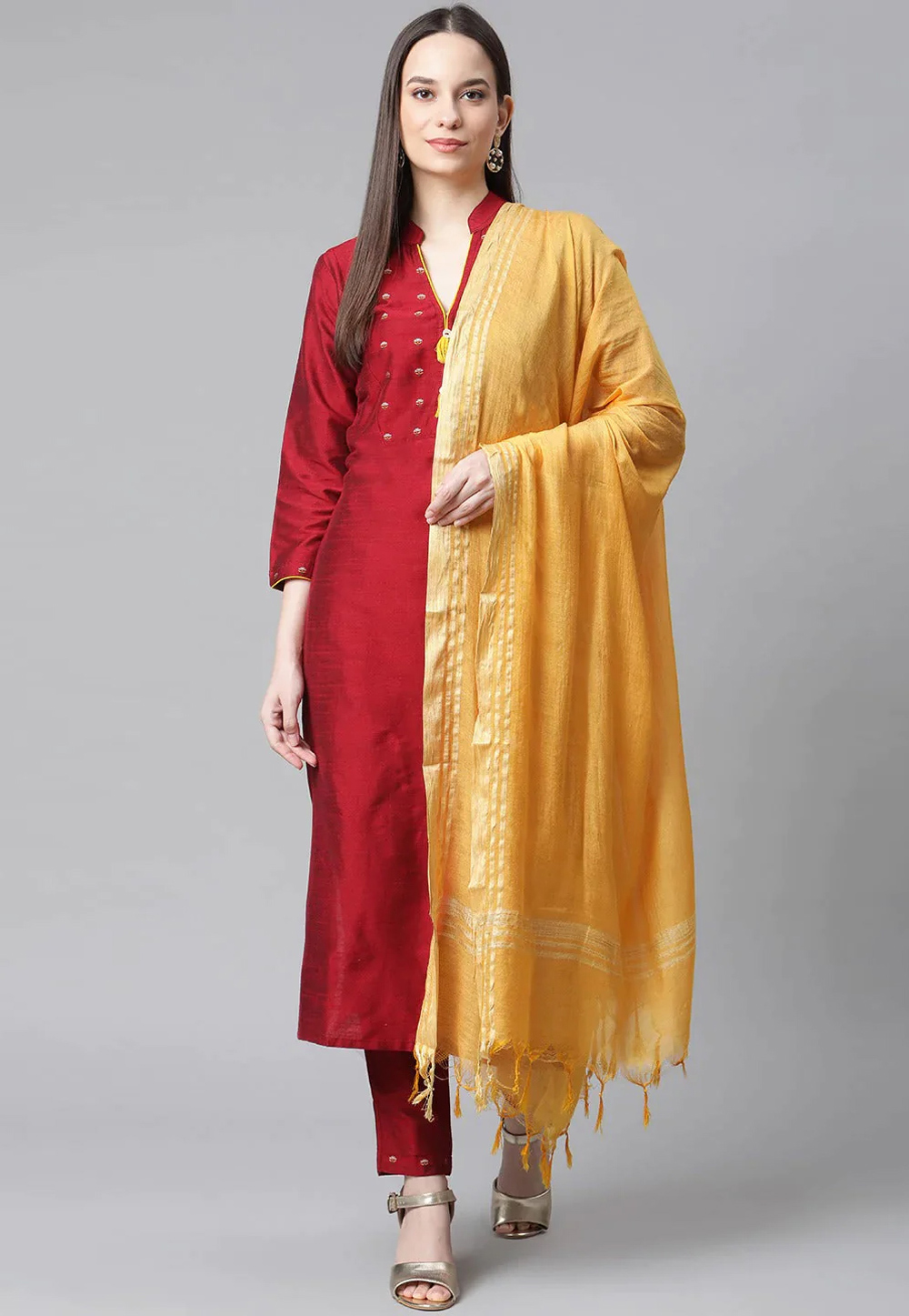 Maroon Cotton Silk Readymade Pakistani Suit 260741