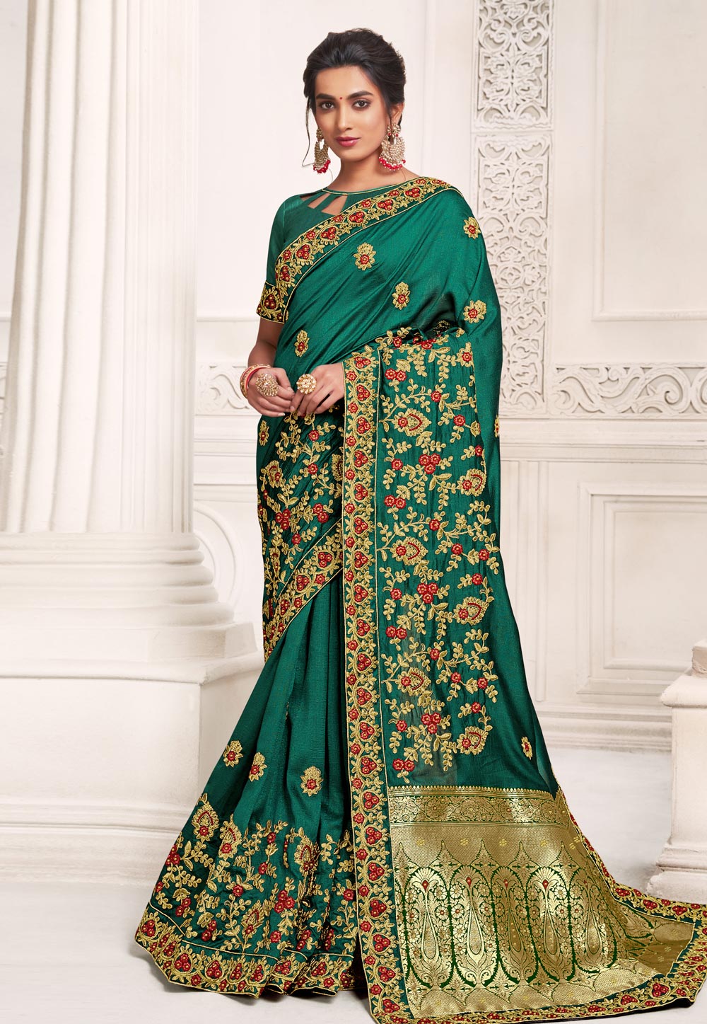 Green Silk Jacquard Saree With Blouse 222997