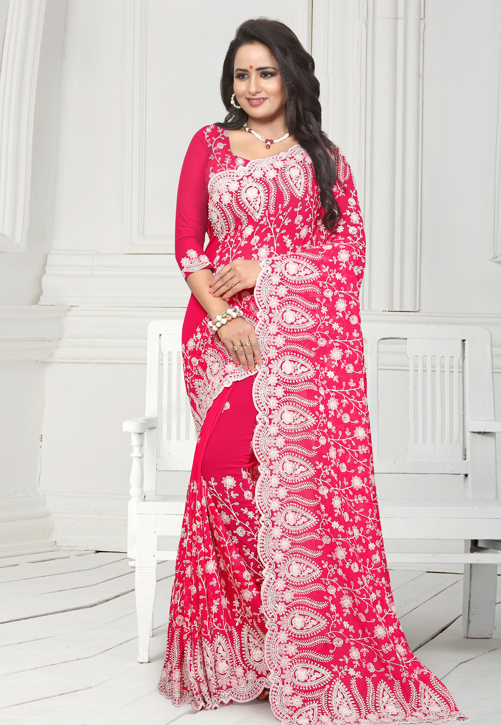 Pink Georgette Saree With Blouse 186036