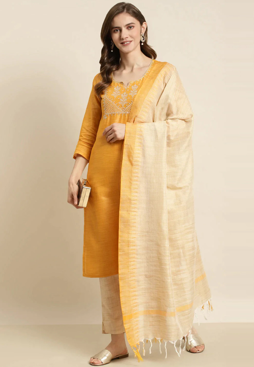 Mustard Cotton Silk Readymade Pakistani Suit 260747