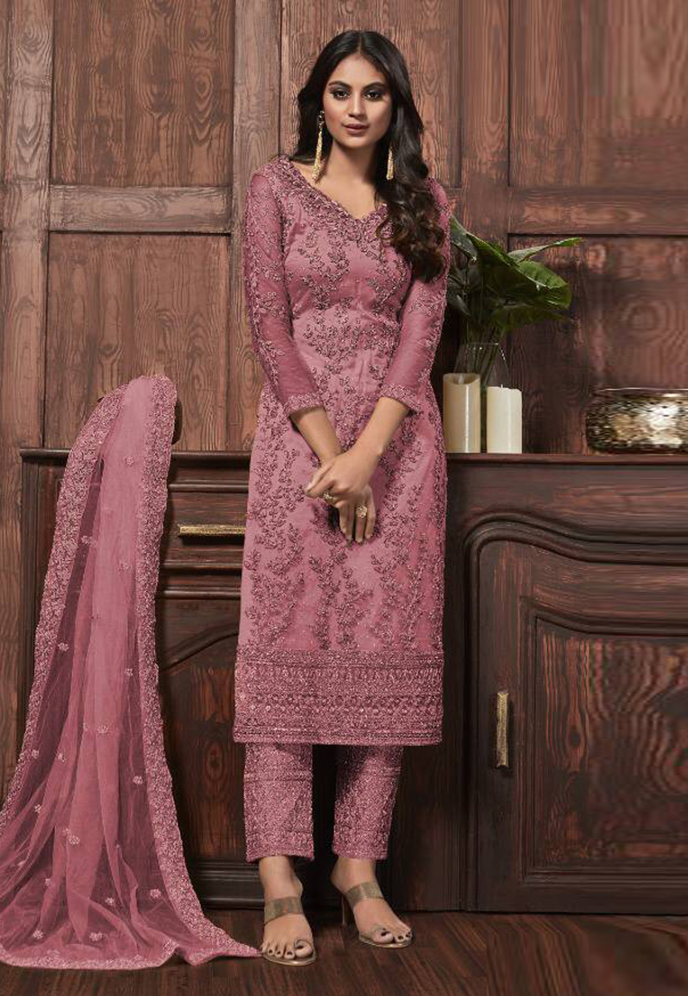 Pink Net Pakistani Suit 252866