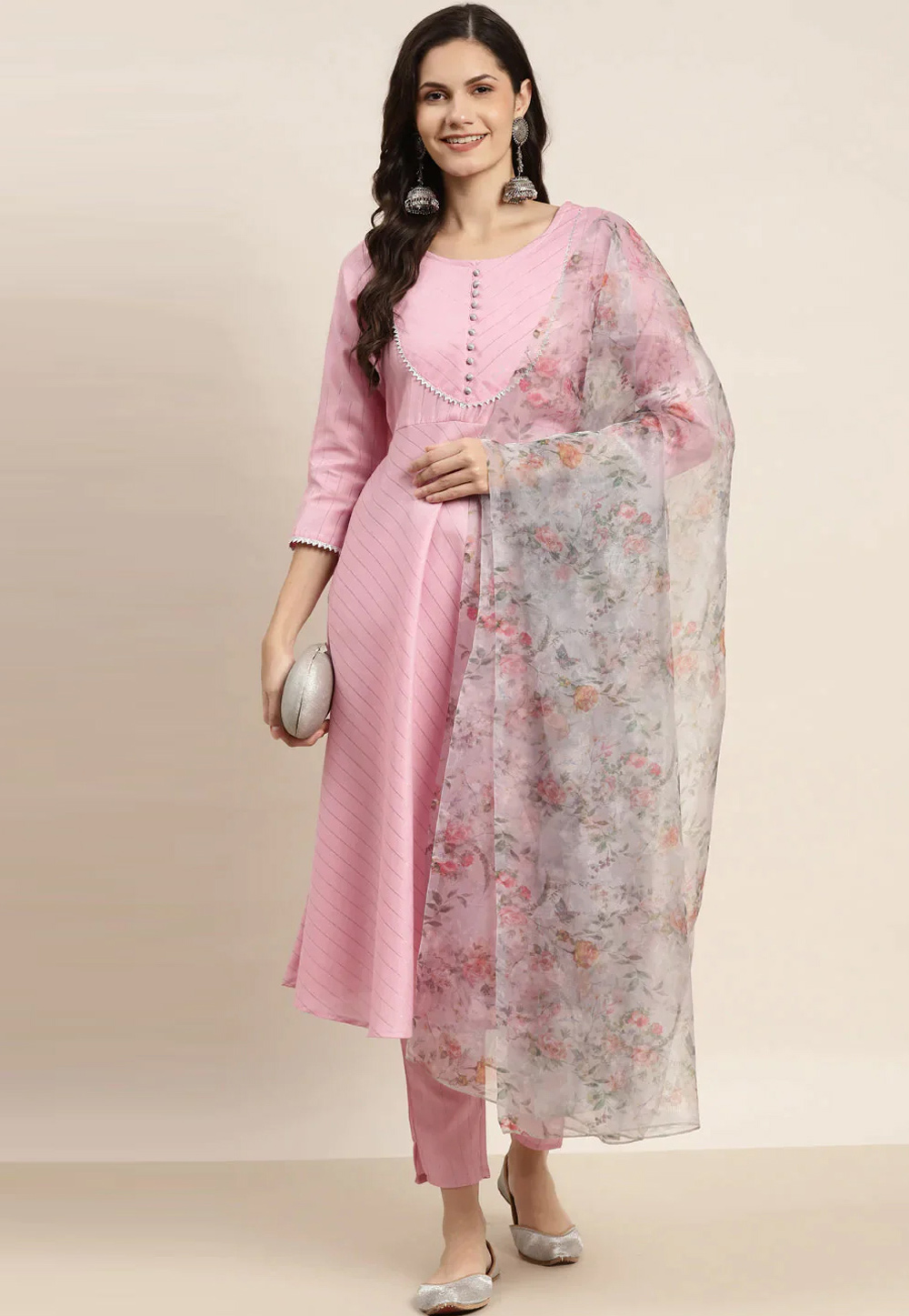Pink Cotton Readymade Pant Style Suit 260748